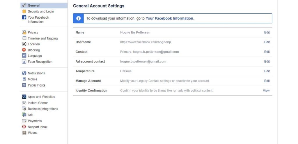 General FB settings