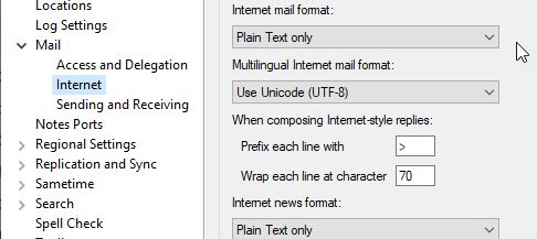 Mail settings for internet style replies