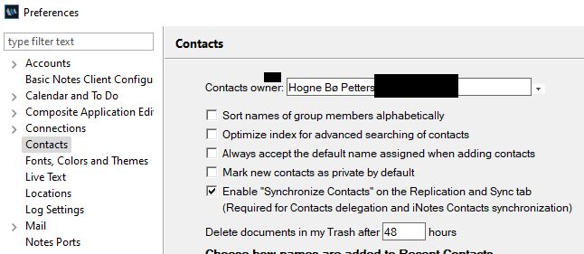 Enable Contacts sync in HCL Notes